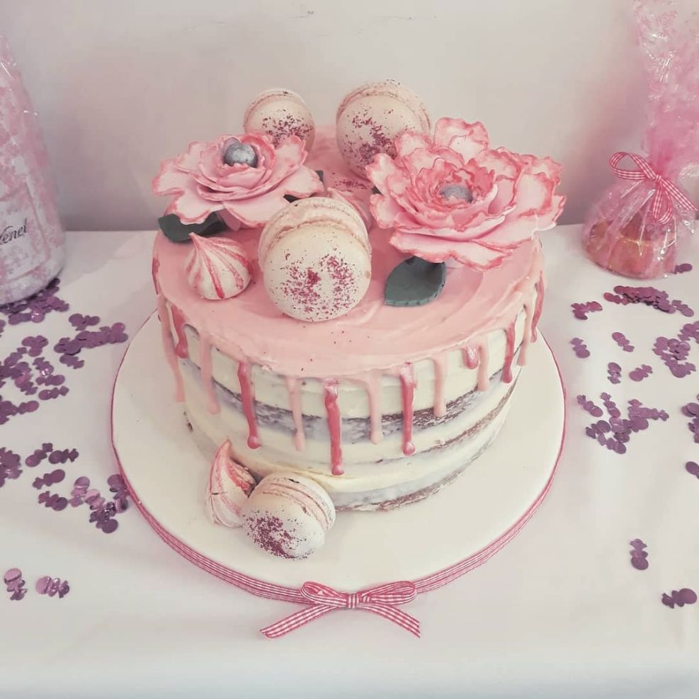 Baby Shower Pink Cake & Flowers